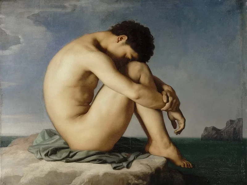 1809-Jean-Hippolyte Flandrin - Giovane uomo nudo seduto in riva al mare, 1855 - Museo del Louvre, Parigi